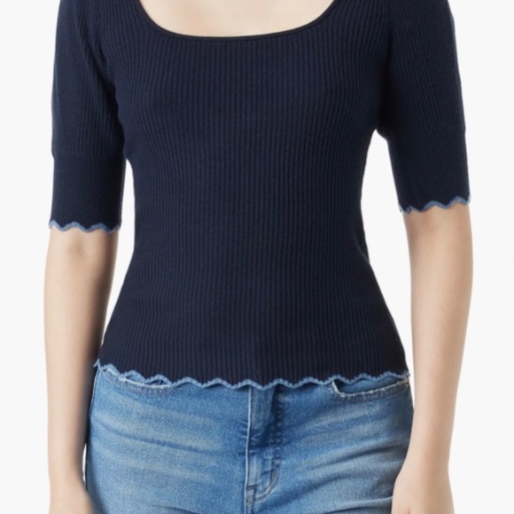 Sam Edelman Adelia Scallop Rib Top - Navy Blue - Size Large - Picture 1 of 5